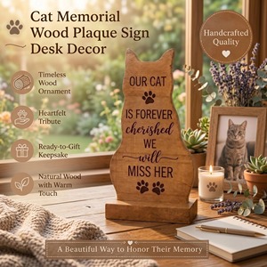 Cat Memorial Wood Plaque Sign <b>Desk</b> Decor Handcrafted <b>Rustic</b> Pet Tribute Indoor Home Office Decor - Product Image 2