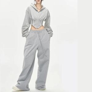Conjunto de Pantalones Anchos y Sudadera con Cierre y Logotipo Personalizado para Mujer, Estilo Casual, Recién Lanzado - Product Image 1