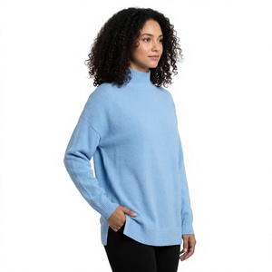 Suéter de Punto Azul Claro, Poliéster/Algodón, Cuello Alto, Manga Raglán, Corte Holgado, para Invierno, ODM - Product Image 5