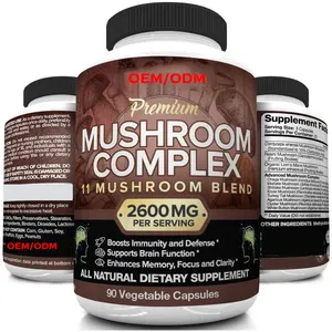 2600mg 90 kapsul suplemen jamur 11 jamur organik surai singa, Cordyceps, Chaga, Reishi Nootropic kompleks