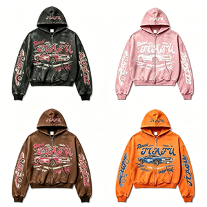 Nueva Sudadera con Capucha para Hombre de 400 g/m², Estilo Vintage con Lavado Ácido, Estampado Gráfico Desteñido, Sudadera con Cierre, Estilo Casual Hip Hop Urbano - Product Image 1