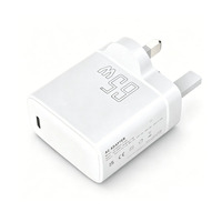 Cargador Rápido GaN de 65W a Prueba de Agua con Enchufe para Reino Unido, Certificación CE/UKCA, Adaptador de Carga USB-C PD para Teléfono, Tableta, Portátil y Cámara