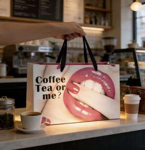 Bolsas de Papel Kraft Reutilizables, Resistentes a la Humedad, Ecológicas, con Recubrimiento de Grado Alimenticio, Compostables, con Asa de Cinta Plegada - Product Image 2