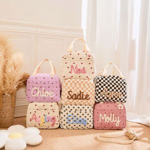 Sac à déjeuner personnalisé en velours côtelé, style japonais-coréen, tricoté épais, brodé à la main, uni/à carreaux/à fleurs - Product Image 1
