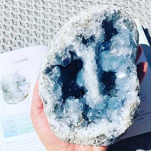 หินเซเลสไทต์ดิบขนาดใหญ่ 3-4 กก. สีฟ้า หินจีโอดดิบ หินกึ่งมีค่า หินเซเลสไทต์จีโอดคลัสเตอร์รูปไข่/หัวใจ - Product Image 6
