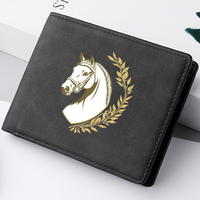 Dompet Kulit PU Sederhana Pria Motif Kuda Putih Dompet Tipis Saku Koin Resleting Slot Kartu Kredit Banyak Slot Hadiah Kustom