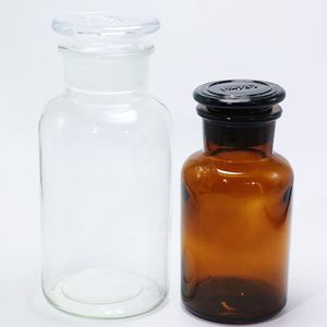 Amber Brown 50ml-500ml Apothecary Medical Lab Chemical Wide Mouth Glass Reagent <b>Bottle</b> with <b>Cork</b> Stopper and Screen Printing - Product Image 4