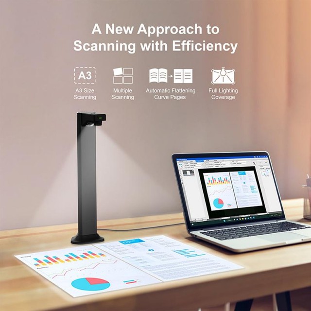 Portable Aluminum 16MP A3 OCR Document Scanner Auto-Flatten Deskew USB Interface Text-to-Speech Feature 1s Scan Speed Stock