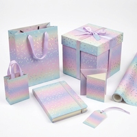 Kit d'emballage cadeau arc-en-ciel recyclable fourni par l'usine : sacs cadeaux, papier d'emballage, étiquettes, 80 g/m² simple face pour anniversaire