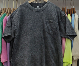 T-Shirt Vintage da Uomo con Spalle Scese, Effetto Stone Washed, Collo a Costine, Etichetta Tessuta Personalizzata, Maglietta Nera Basic - Product Image 6