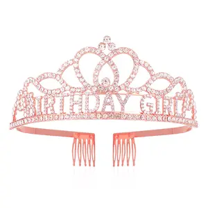 新款银色生日公主头饰水晶皇冠生日女孩派对喜欢生日派对装饰品