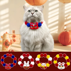 Shengchaoyi Nouvel An – Écharpe personnalisable pour animaux de compagnie (chats et chiens), collier extensible en coton uni pour l'été avec ornement boule de poils – Vente en gros - Product Image 2