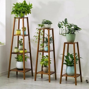 <b>Modern</b> Bamboo Three Tier Plant Stand With Flower Pot Holder For Living Room Indoor Use Natural Color Easily To Assemble - Product Image 1