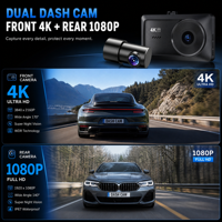 Caméra embarquée 4K+1080P HD 3 pouces pour voiture, double caméra avant et arrière, Wifi, GPS, DVR