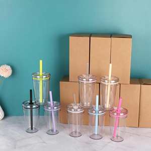 Wholesale 16oz Plastic Cup with Straw PS Material Ins Hot Selling Coffee Cup Portable Drinking Cup Custom Logo - Product Image 2