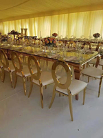 Juego de Mesa de Comedor Rectangular Dorado de Acero Inoxidable de 6 pies para 10 Personas, Moderno, para Bodas al Aire Libre, Hoteles, Restaurantes y Eventos, Venta al Por Mayor