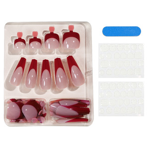 48 faux ongles ABS français en forme de cercueil à presser, couvrance totale, avec colle pour salon - Product Image 2
