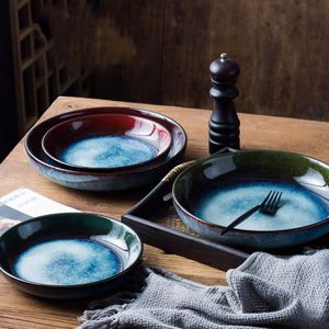 Japanese Kiln Style <b>Ceramic</b> Soup <b>Plate</b> Household Tableware Creative Porcelain Pasta Salad Deep <b>Plate</b> Round Shaped Dinner <b>Plate</b> - Product Image 3