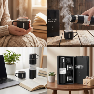 Ensemble cadeau de <span class=keywords><strong>thermos</strong></span> isotherme en acier inoxydable de 500 ml avec logo personnalisé, 2 tasses, pour cadeaux promotionnels d'entreprise - Product Image 3