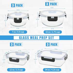 Boîte à lunch en verre empilable multifonctionnelle avec couvercle en PP de qualité alimentaire, récipient en verre - Product Image 2