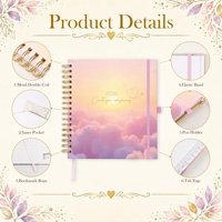 Agenda annuel allemand personnalisé 2026-2027 avec couverture en papier spirale rose coucher de soleil rêveur, dorure à chaud et onglets mensuels avec bande élastique