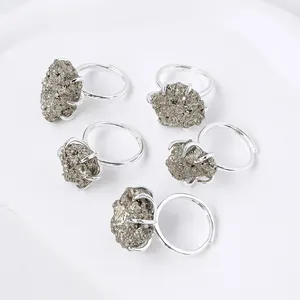 Factory wholesale natural crystal Handicrafts pyrite raw stone handmade ring Energy stone for gifts & ornament