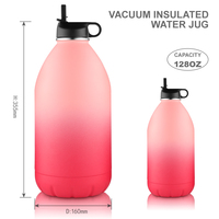 Bouteille d'eau isotherme en acier inoxydable de grande capacité (1 gallon) avec couvercle à paille