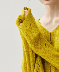 <span class=keywords><strong>Cardigan</strong></span> in Misto Cashmere da Donna Primaverile, Lavorazione Traforata, Scollo a V, Maglia Personalizzata, <span class=keywords><strong>Cardigan</strong></span> in Cashmere Largo e Leggero - Product Image 2