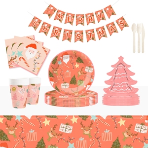 DAMAI New Creative Customized Christmas Tableware Set Include Paper Plate Cups and Napkins for Christmas Party Table Decoration - Product Image 1