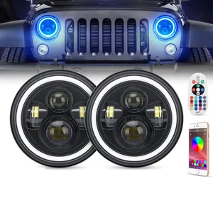 Auto Verlichting Systeem Hoge Dimlicht Halo Ring Ronde Koplamp 7 Inch Auto Led Koplamp Voor Jeep Wrangler Jk Motorfiets Koplampen