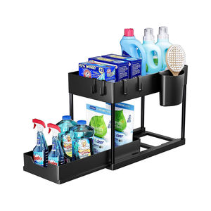 Organizador de Cocina y Baño al por Mayor, Cesta Deslizante Bajo Gabinete de 2 Niveles con Ganchos y Soportes Colgantes para Tazas y Palillos - Product Image 1