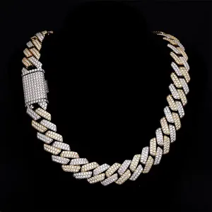 Corrente de elo cubano hip hop masculino 925 prata esterlina Vvs Moissanite diamante Cz 18K ouro gelado Miami corrente cubana