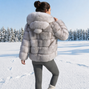 Giacca in Vera Pelliccia per Donna, Cappotto Invernale Spesso e Caldo in Vera Pelliccia di Volpe con Cappuccio, Materiali di Alta Qualità - Product Image 6