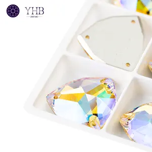 Precio al por mayor forma personalizada espalda plana piedras de cristal multicolor Ab cristal coser en gemas de diamantes de imitación para vestidos