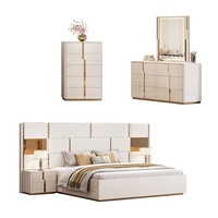 Nouvelle conception de lit king size de luxe, ensemble de meubles de chambre à coucher modernes, ensembles de chambre à coucher en bois avec table de toilette et commode