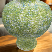 Petit pot en céramique artisanal chinois, style Art Déco, vert mat, rustique, pour décoration intérieure de ferme, écologique, vase de sol ou de table