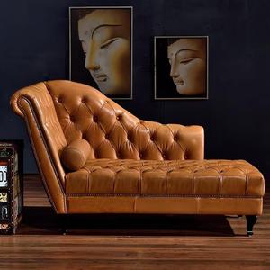 American Retro European Style One-Seater <strong>Leather</strong> Chaise Longue Lounge <strong>Chair</strong> <strong>Genuine</strong> <strong>Leather</strong> Artful Buckle For Living Room