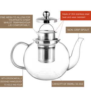 Cho cnglass nhà máy trực tiếp Chất lượng cao handblown Borosilicate Tea Pot SS Infuser Stovetop an toàn bán buôn Glass ấm trực tiếp - Product Image 2