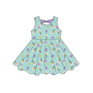 Robe à fleurs et à carreaux pour petite fille, modèle GSD3861, vente en gros, robe pour enfant à manches courtes. - Product Image 2
