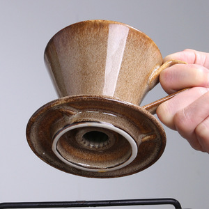 Service à café en céramique vintage avec glaçure réactionnelle au four, comprenant une tasse filtrante pour café filtre, un pot de partage et un bocal hermétique pour le stockage des grains de café - Product Image 4