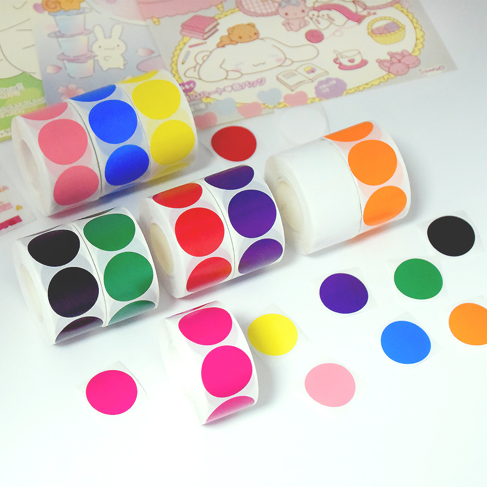 Colorful Dot Coated Adhesive Round Seal Sticker Roll Manual Classification Mark Blank Record Label