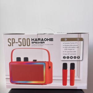 Enceinte karaoké Bluetooth <span class=keywords><strong>SP500</strong></span> en bois haut de gamme avec 2 micros doubles - Product Image 1
