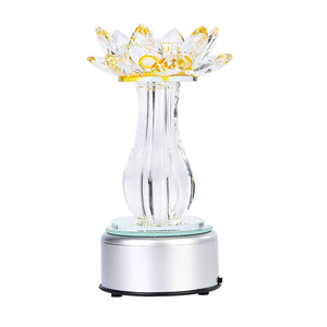 Crystal Glass Lotus <b>Candlestick</b> Holder With Rotating Color Light Base For Home Decoration - Product Image 5