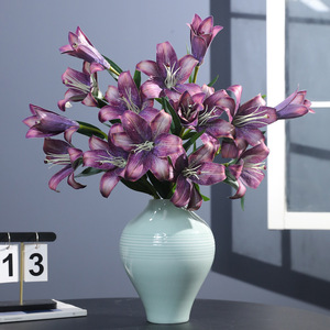 Flor Artificial de Lirio de Seda con Degradado <span class=keywords><strong>Azul</strong></span>, Estilo Vintage Europeo, de 3 Cabezas, para Decoración de Mesa de Lujo, Centro de Mesa para Bodas - Product Image 1