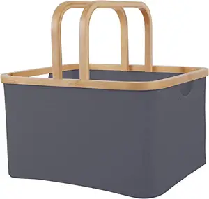 Large Storage Bin Basket with Folding Bamboo Handles Oxford Cloth Box for Picnic Shopping Car Storage Rectangular