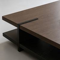 Table basse contemporaine en bois à double plateau avec rangement ouvert, table d'appoint carrée pour salon et bureau à domicile