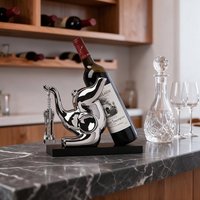 Support à bouteille de vin moderne en forme de kangourou, finition chromée polie miroir, tire-bouchon, décoration pour bar à domicile, cuisine, cadeau