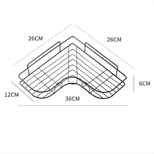 Rak kamar mandi, besi tempa, rak penyimpanan sudut tidak berlubang, Tripod berperekat dengan 4 kait, 1 buah