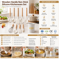 Ensemble d'ustensiles de cuisine en silicone avec manche en bois de qualité alimentaire, logo personnalisé, OEM ODM, résistant à la chaleur, emballage de marque privée