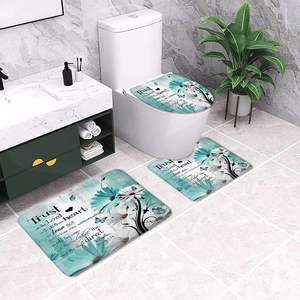 ชุดพรมอาบน้ำผ้าสักหลาดกันลื่นสีฟ้าเทอร์ควอยส์แบบชนบทพร้อมลวดลายดอกเดซี่สีฟ้าอมเขียวแบบชนบทสำหรับบ้านไร่ - Product Image 4